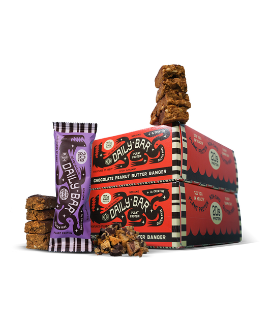DAILY BAR protein bars with 20g protein and 3g creatine - multiple flavors including Chocolate Peanut Butter