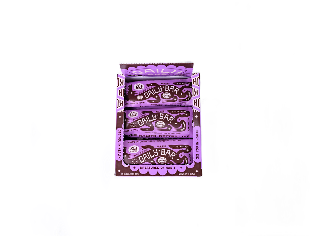 DAILY BAR protein bars with 20g protein and 3g creatine - 12 pack box of Chocolate Cookie Dough Dazzler