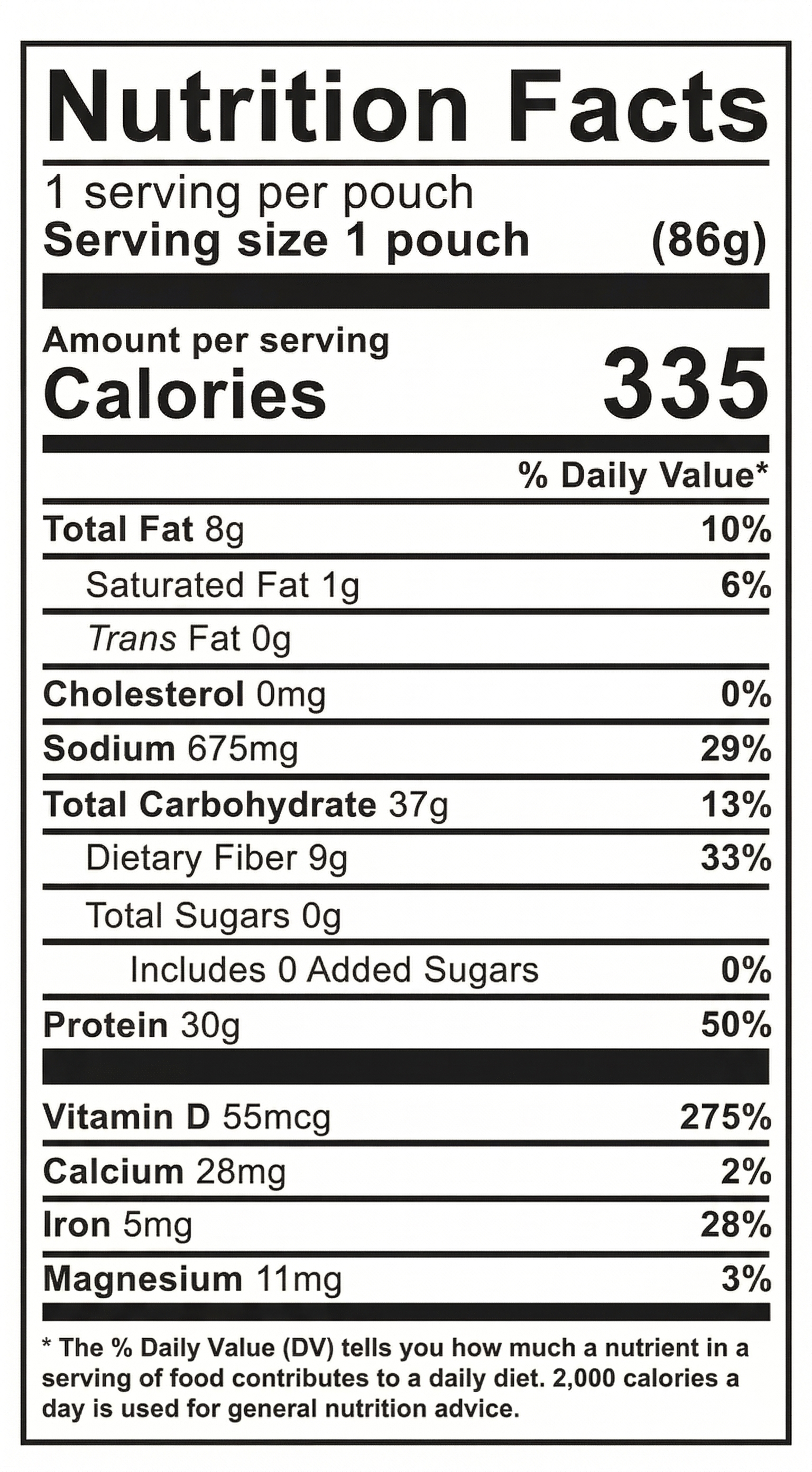 Vanilla — nutrition facts 1