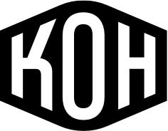 Logo with stylized letters 'KOH' in white on a black background.