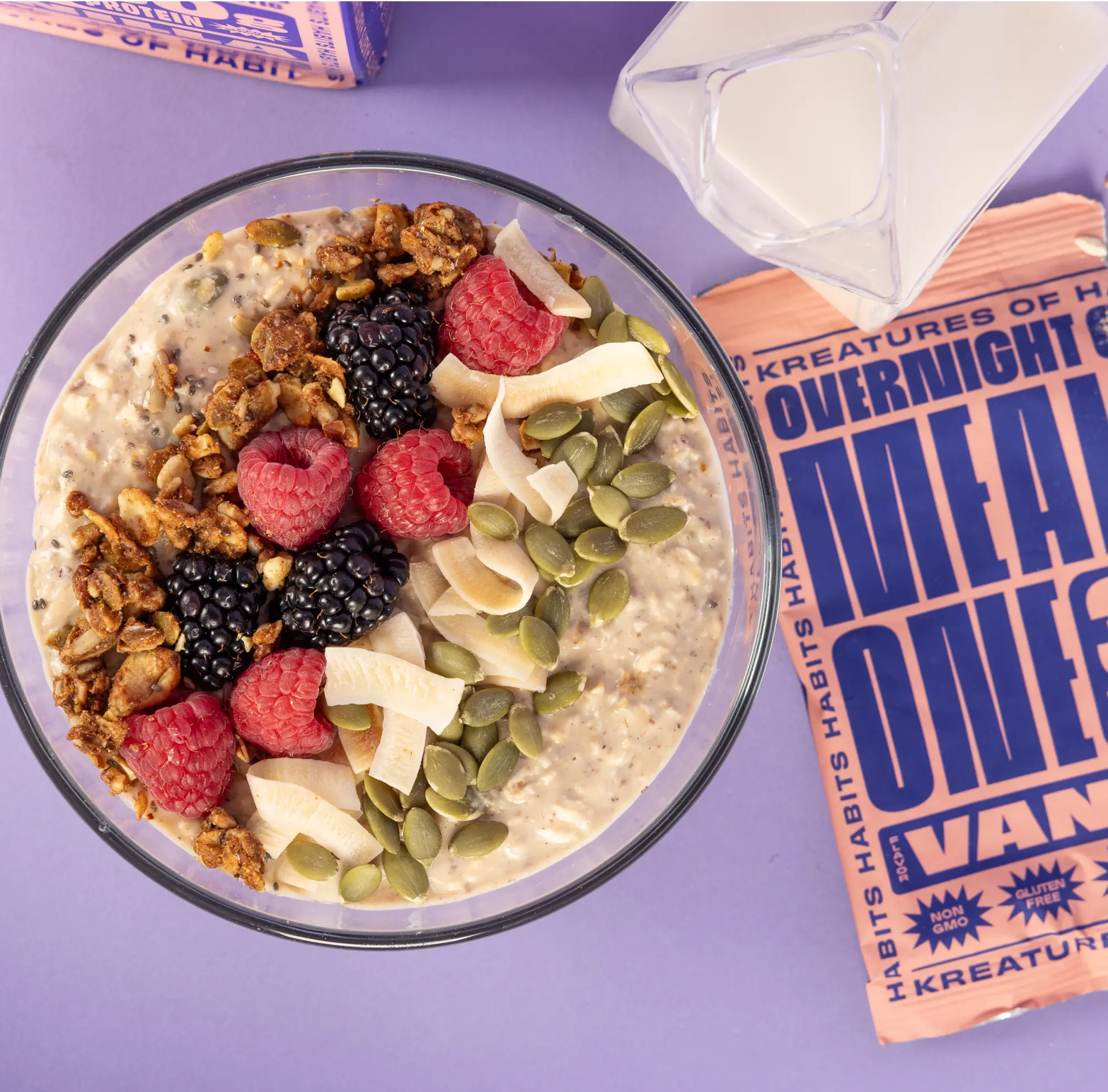 Kreatures Of Habit Meal One Overnight Oats – 28 Bags, Choose Your Flavors (Chocolate, Berry, Fruit, Maple)